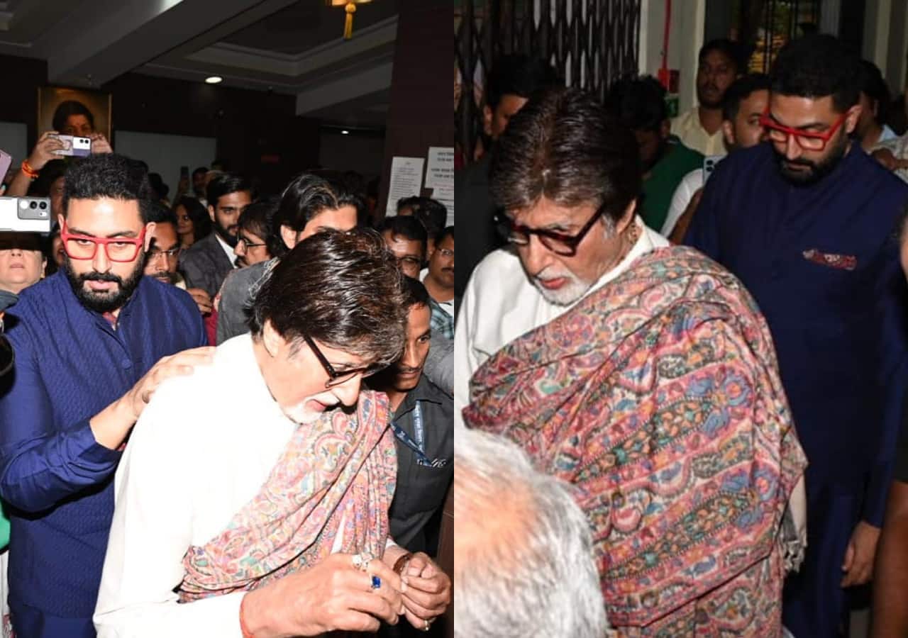 Abhishek Bachchan turns into a protective son and takes care of Amitabh Bachchan as they get mobbed